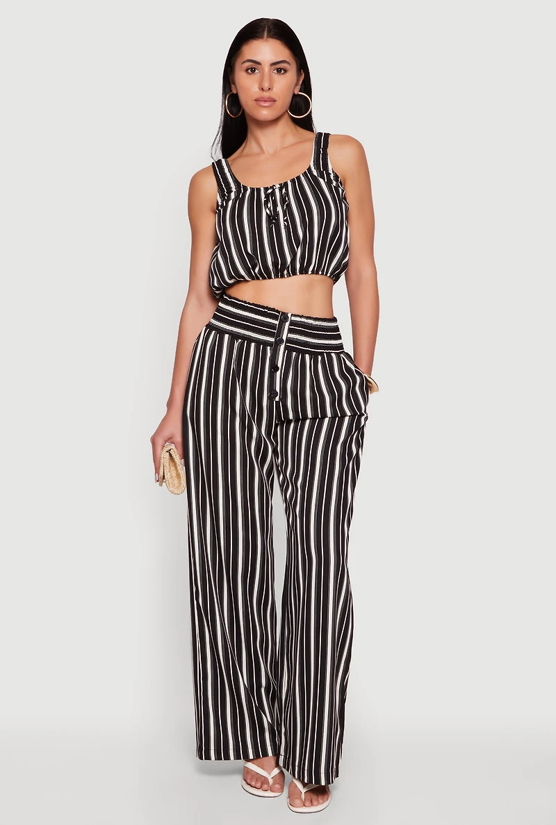 Sleeveless Striped Crop Top with Tie Front Detail