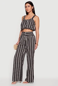 Sleeveless Striped Crop Top with Tie Front Detail