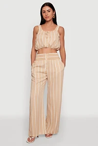 Sleeveless Striped Crop Top with Tie Front Detail