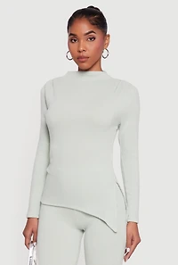 Brushed Rib Knit Asymmetrical Hem Blouse