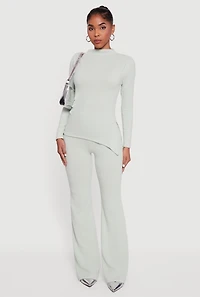 Brushed Rib Knit Asymmetrical Hem Blouse