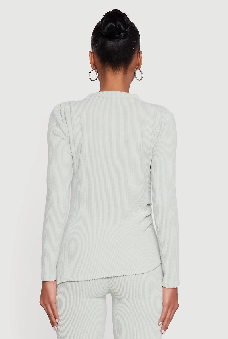 Brushed Rib Knit Asymmetrical Hem Blouse