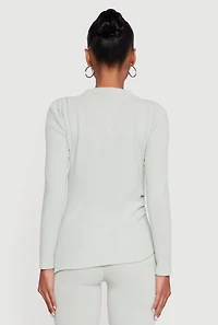 Brushed Rib Knit Asymmetrical Hem Blouse