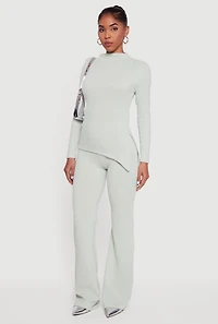 Brushed Rib Knit Pull On Flare Pants