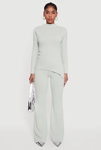 Brushed Rib Knit Pull On Flare Pants