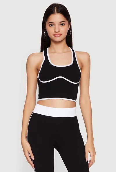 Contrast Trim Seamless Ribbed Cropped Racerback Tank Top