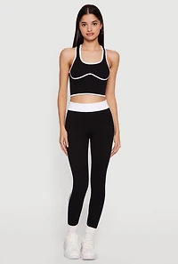 Contrast Trim Seamless Ribbed Cropped Racerback Tank Top
