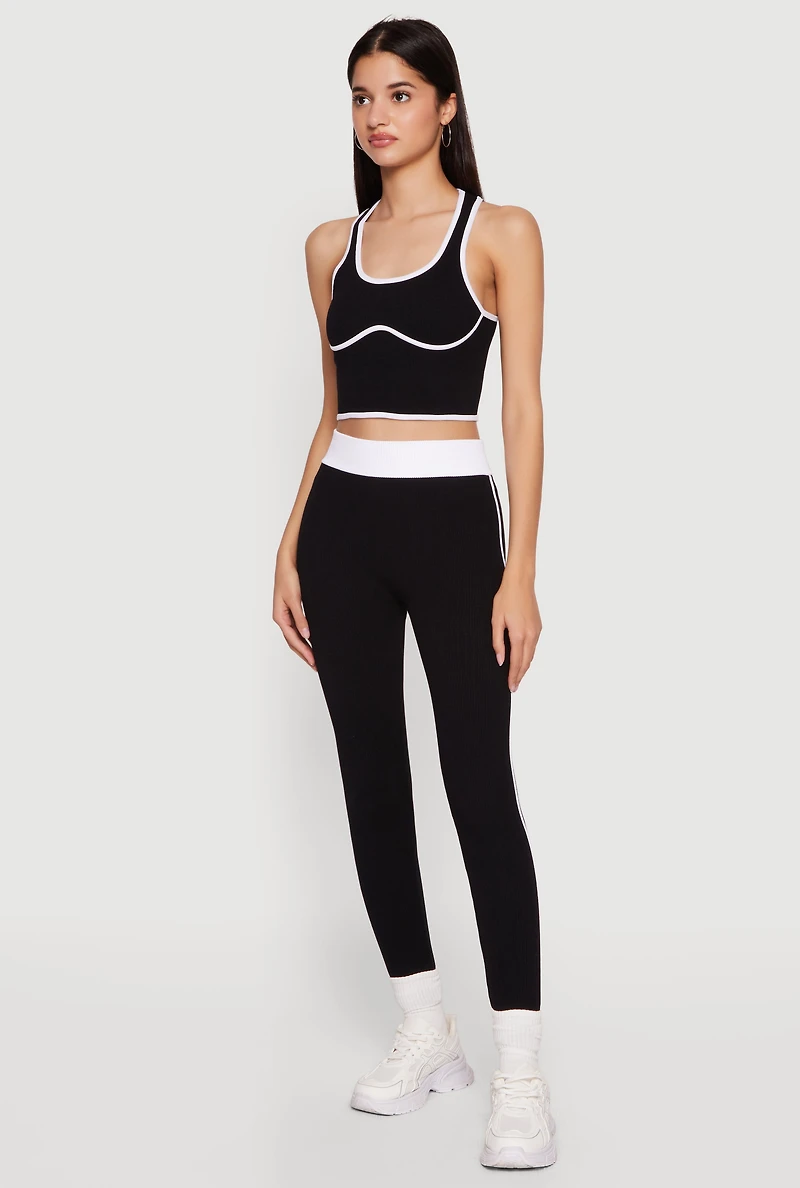 Contrast Trim Seamless Ribbed Cropped Racerback Tank Top