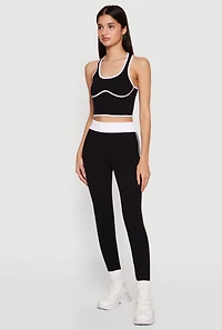 Contrast Trim Seamless Ribbed Cropped Racerback Tank Top