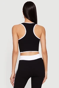 Contrast Trim Seamless Ribbed Cropped Racerback Tank Top