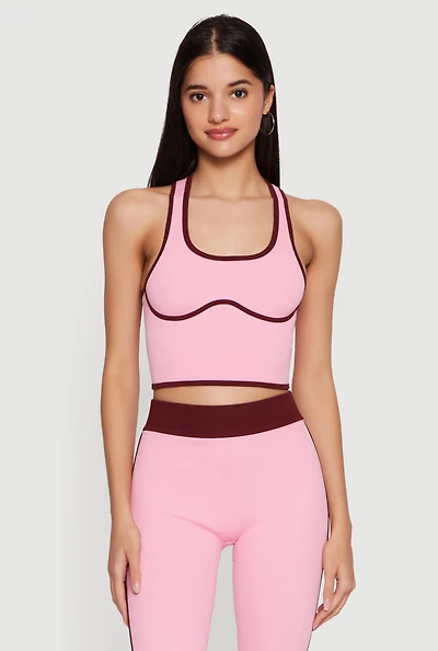 Contrast Trim Seamless Ribbed Cropped Racerback Tank Top