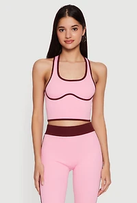 Contrast Trim Seamless Ribbed Cropped Racerback Tank Top