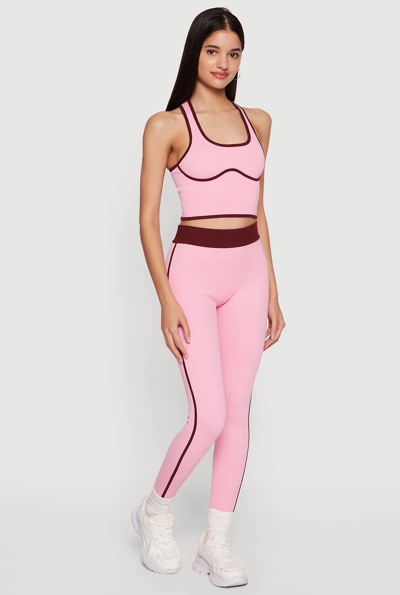 Contrast Trim Seamless Ribbed Cropped Racerback Tank Top