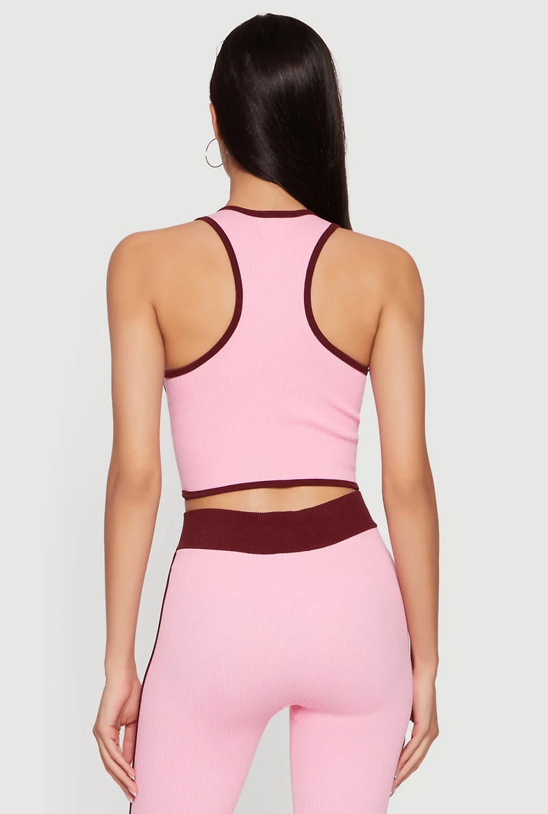 Contrast Trim Seamless Ribbed Cropped Racerback Tank Top