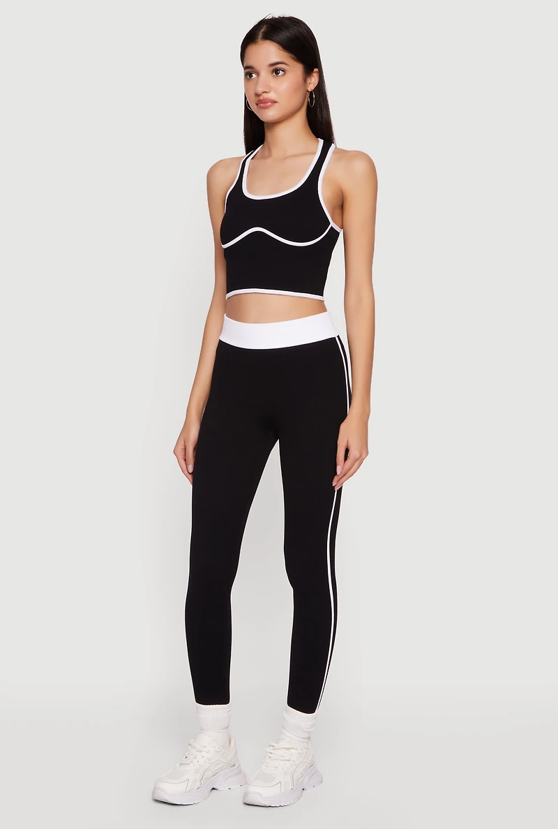 Contrast Trim Seamless Ribbed Leggings