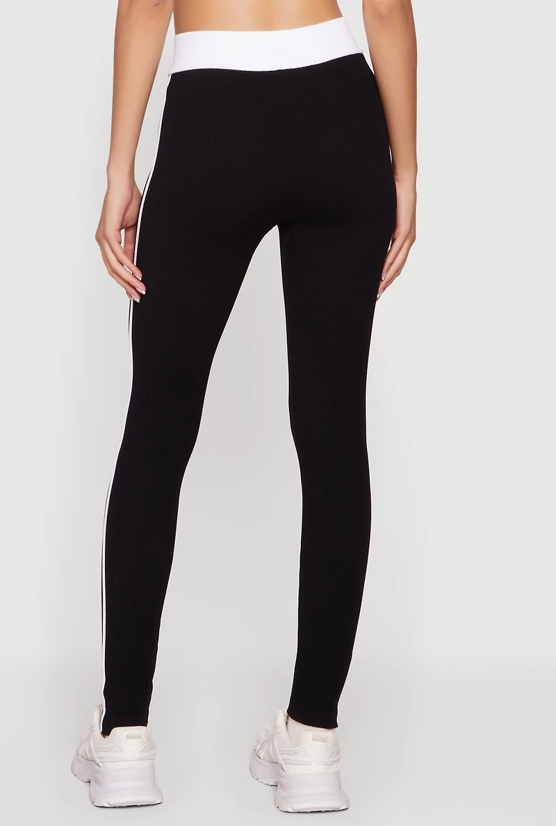 Contrast Trim Seamless Ribbed Leggings