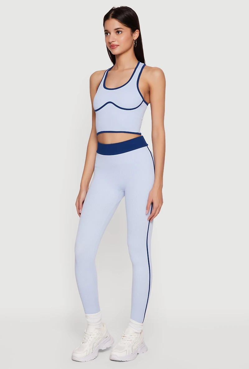 Contrast Trim Seamless Ribbed Leggings