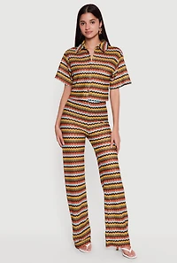 Chevron Striped Button Front Short Sleeve Shirt