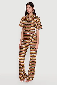 Chevron Striped Button Front Short Sleeve Shirt