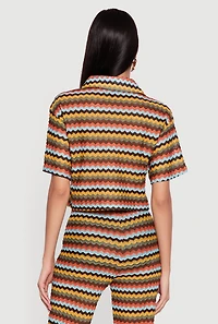 Chevron Striped Button Front Short Sleeve Shirt