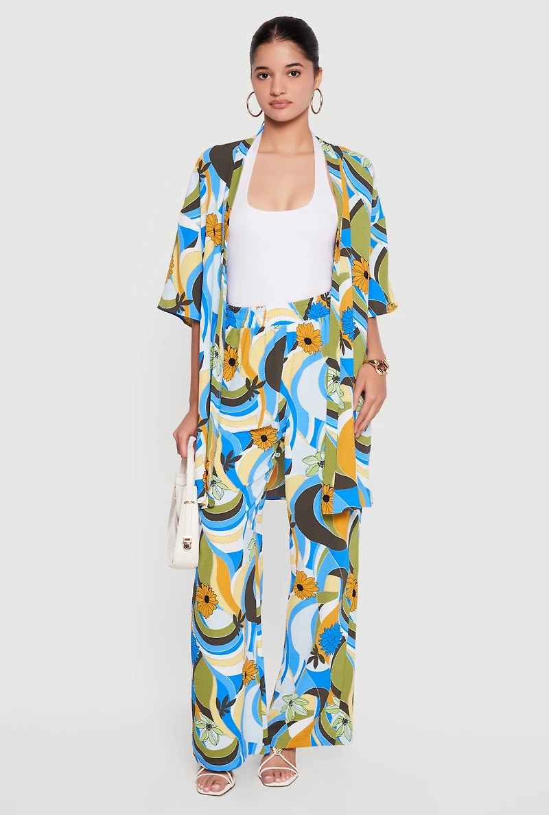 Oversized Crepe Knit Printed Pattern Kimono