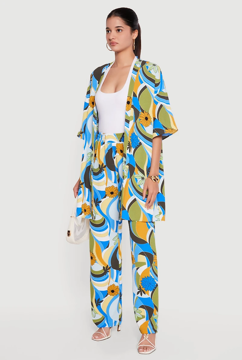 Oversized Crepe Knit Printed Pattern Kimono
