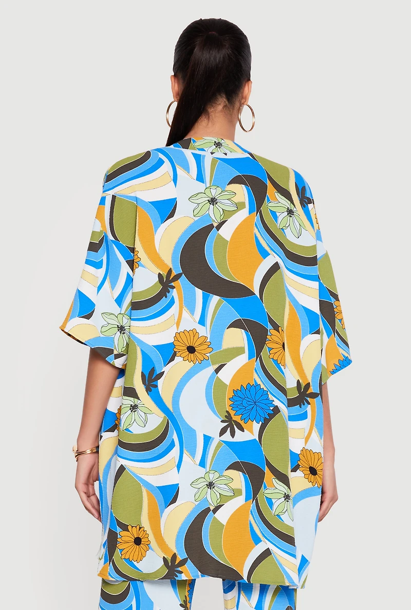 Oversized Crepe Knit Printed Pattern Kimono