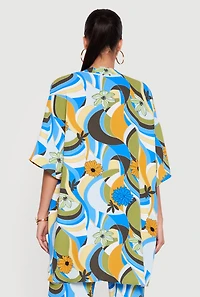 Oversized Crepe Knit Printed Pattern Kimono