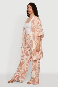 Oversized Crepe Knit Printed Pattern Kimono