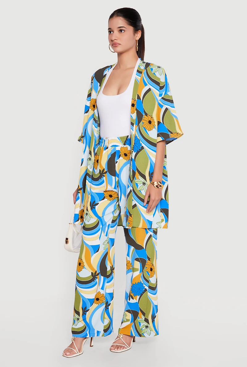 Patterned Smocked Waist Crepe Knit Casual Pants