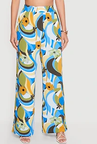 Patterned Smocked Waist Crepe Knit Casual Pants