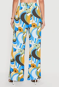 Patterned Smocked Waist Crepe Knit Casual Pants