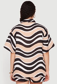 Abstract Wavy Striped Button Front Shirt