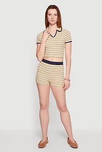 Contrast Waistband Striped Knit Shorts