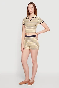 Contrast Waistband Striped Knit Shorts