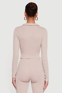 Womens Long Sleeve Ruched Faux Button Front Collared Blouse,