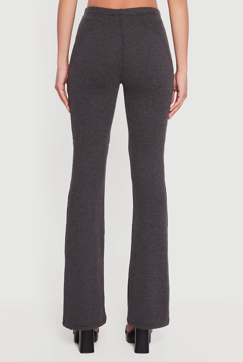 Trendy Ribbed Knit Mid Rise Bootcut Pants