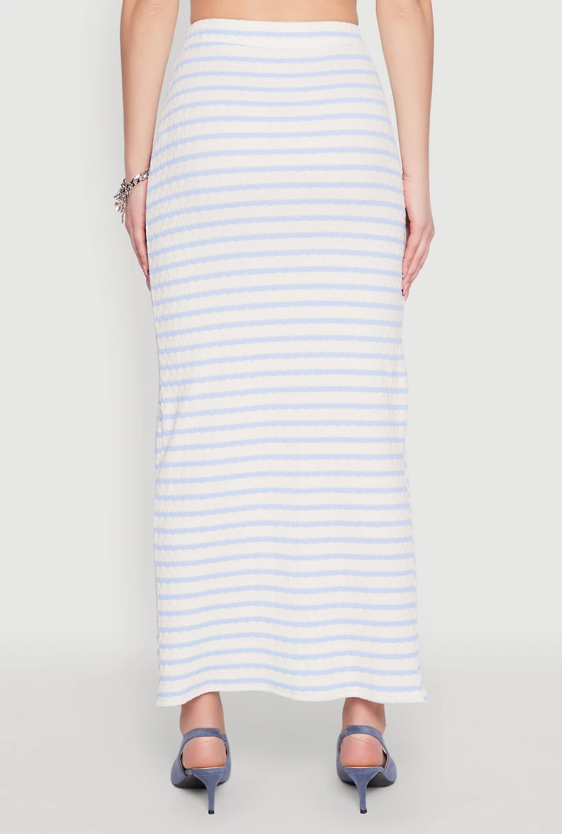 Womens Rosette Detail Striped Maxi Skirt, Blue, Size M