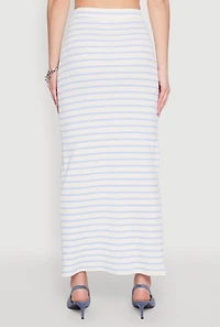 Womens Rosette Detail Striped Maxi Skirt, Blue, Size XL