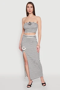 Womens Rosette Detail Striped Maxi Skirt, Multi, Size S