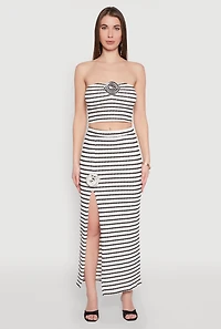 Womens Rosette Detail Striped Maxi Skirt, Multi, Size S