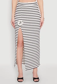 Womens Rosette Detail Striped Maxi Skirt, Multi, Size S