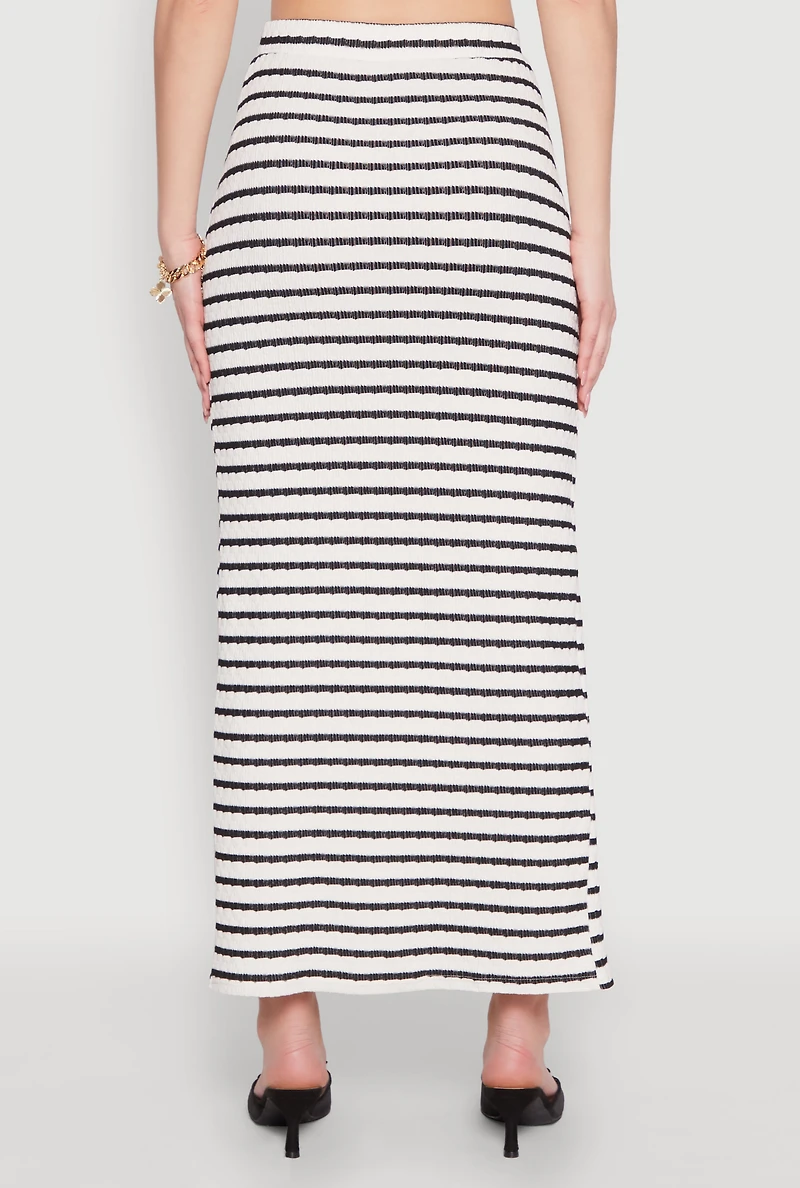 Womens Rosette Detail Striped Maxi Skirt,