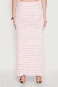Womens Rosette Detail Striped Maxi Skirt, Pink,