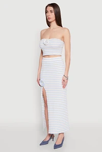 Rosette Detail Striped Tube Top