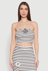 Rosette Detail Striped Tube Top
