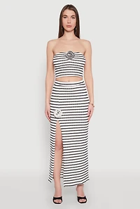 Womens Rosette Detail Striped Tube Top, Multi, Size L
