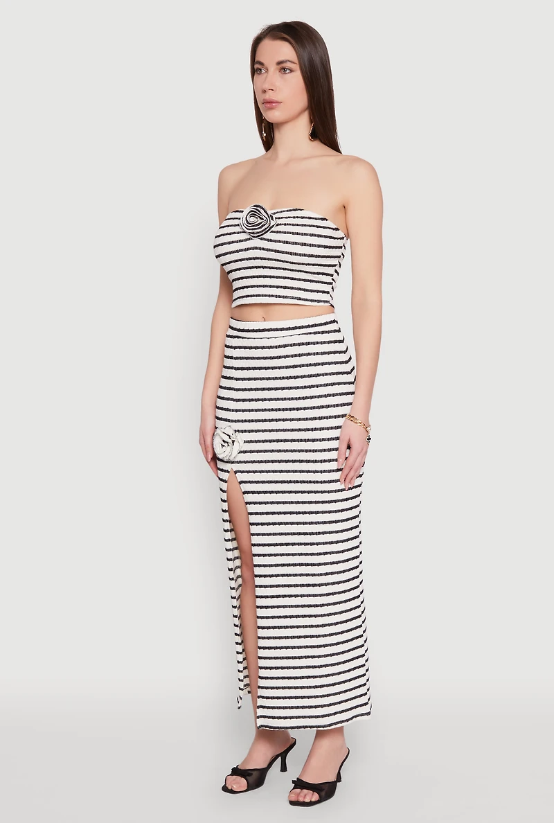 Womens Rosette Detail Striped Tube Top, Multi, Size L