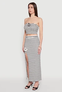 Womens Rosette Detail Striped Tube Top, Multi, Size L