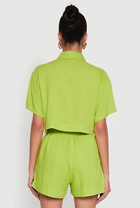 Womens Trendy Linen Flap Detail Button Front Cropped Shirt, L